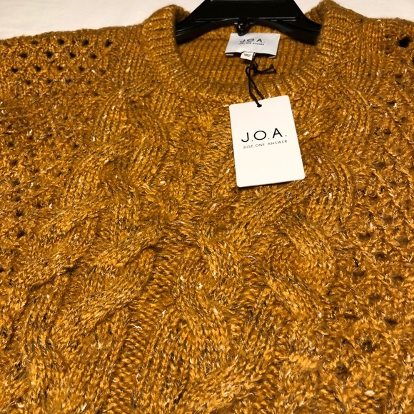 J.O.A Balloon Sleeve Cable Knit Sweater Yellow Mustard M - Picture 4 of 10